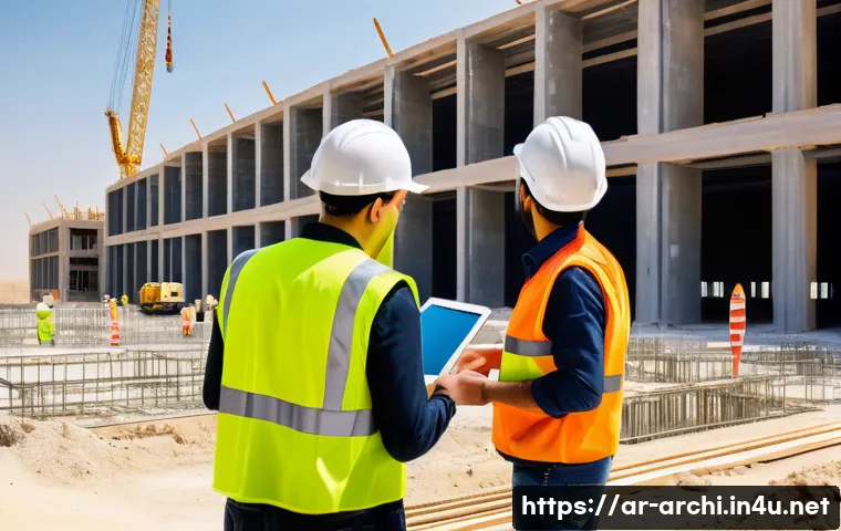 건축 시공 관리의 기본 - A dynamic construction site scene in the Middle East featuring a diverse team of engineers, contract...