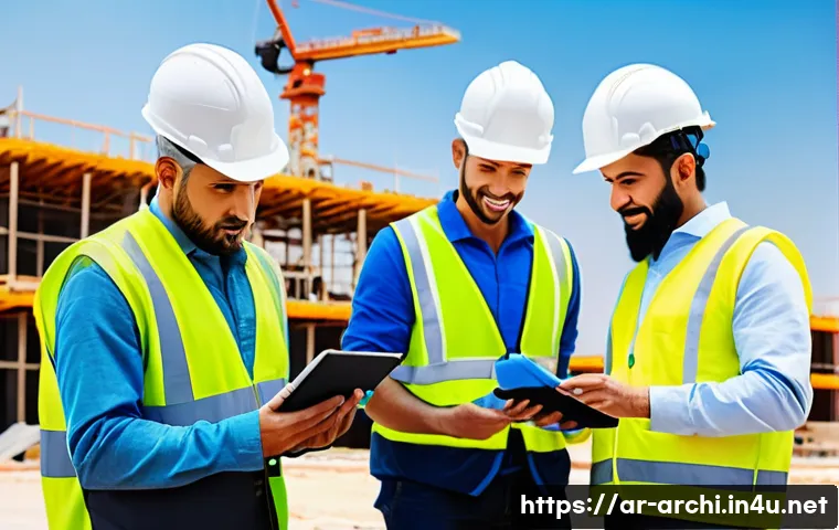 건축 실무에서 요구되는 협업 스킬 분석 - A diverse construction team on a busy Middle Eastern construction site, featuring engineers, supervi...