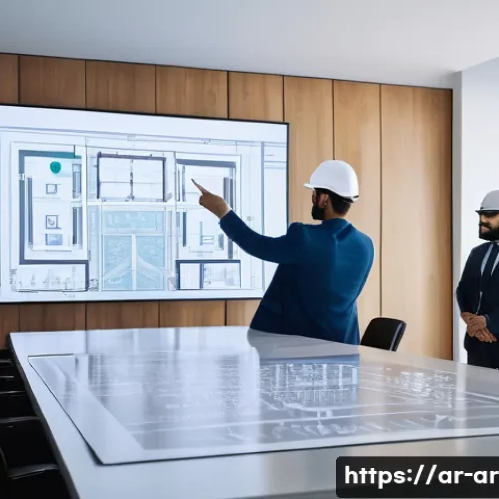 건축가와 시공사 간의 협력 사례 - A detailed professional meeting scene showing an Arab architect and a diverse construction team gath...