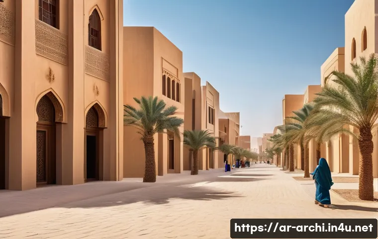 건축과 도시계획의 연관성 - A harmonious urban street scene in a modern Middle Eastern city, showcasing architecture that blends...