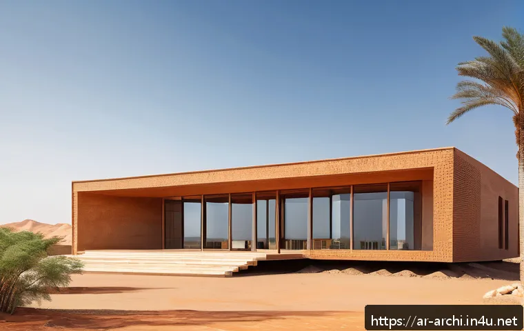 건축 설계의 생애주기 고려 사례 - A modern sustainable building design showcasing precise architectural planning for an Arabic environ...
